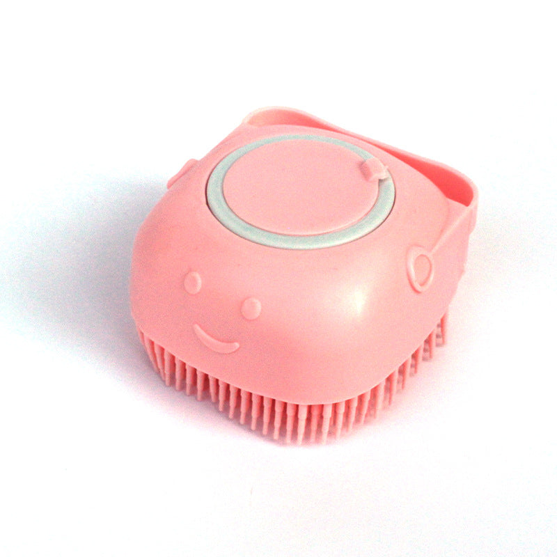 Silicone Dog Bath Massage Gloves Brush for Pet Grooming - Pink, Round Shape