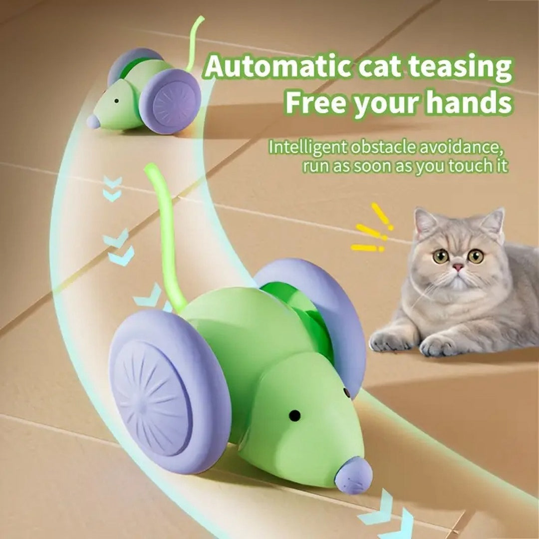 Interactive Electric Cat Toy Mouse with Intelligent Obstacle Avoidance - Green
